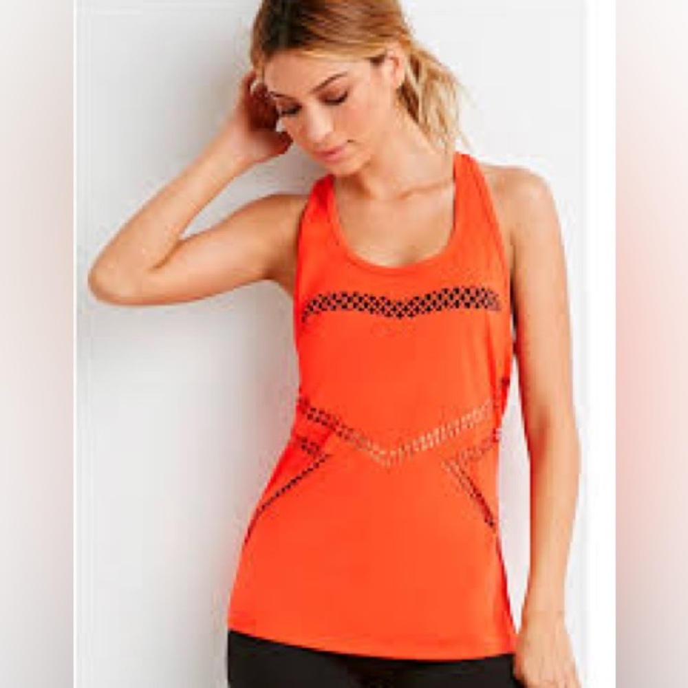 Forever 21 Cutout Athletic Tank Top S Red Orange Laser Cut